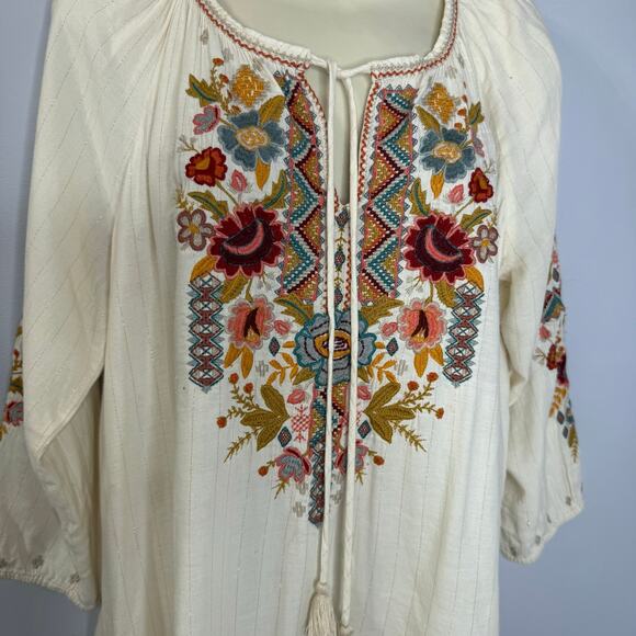 Johnny Was Clansy Peasant Embroidered Blouse Ivory Relax Boho Women's S - Picture 10 of 12